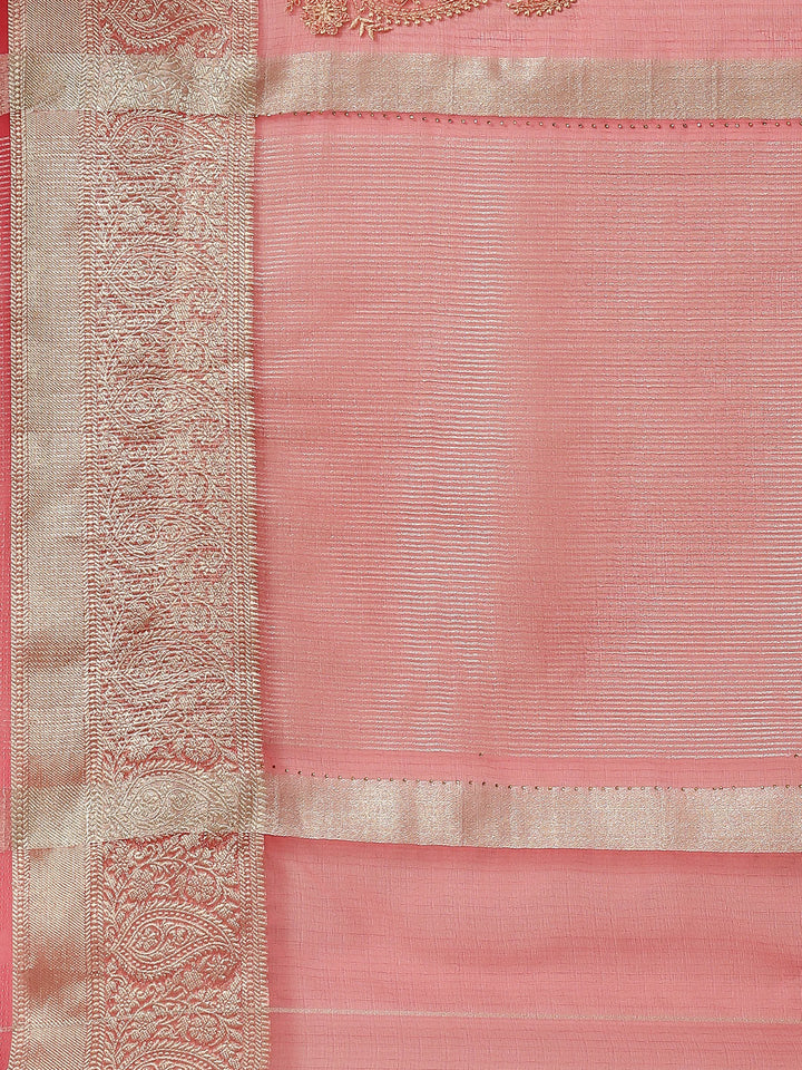 Embroidered Booti Organza Plain Saree