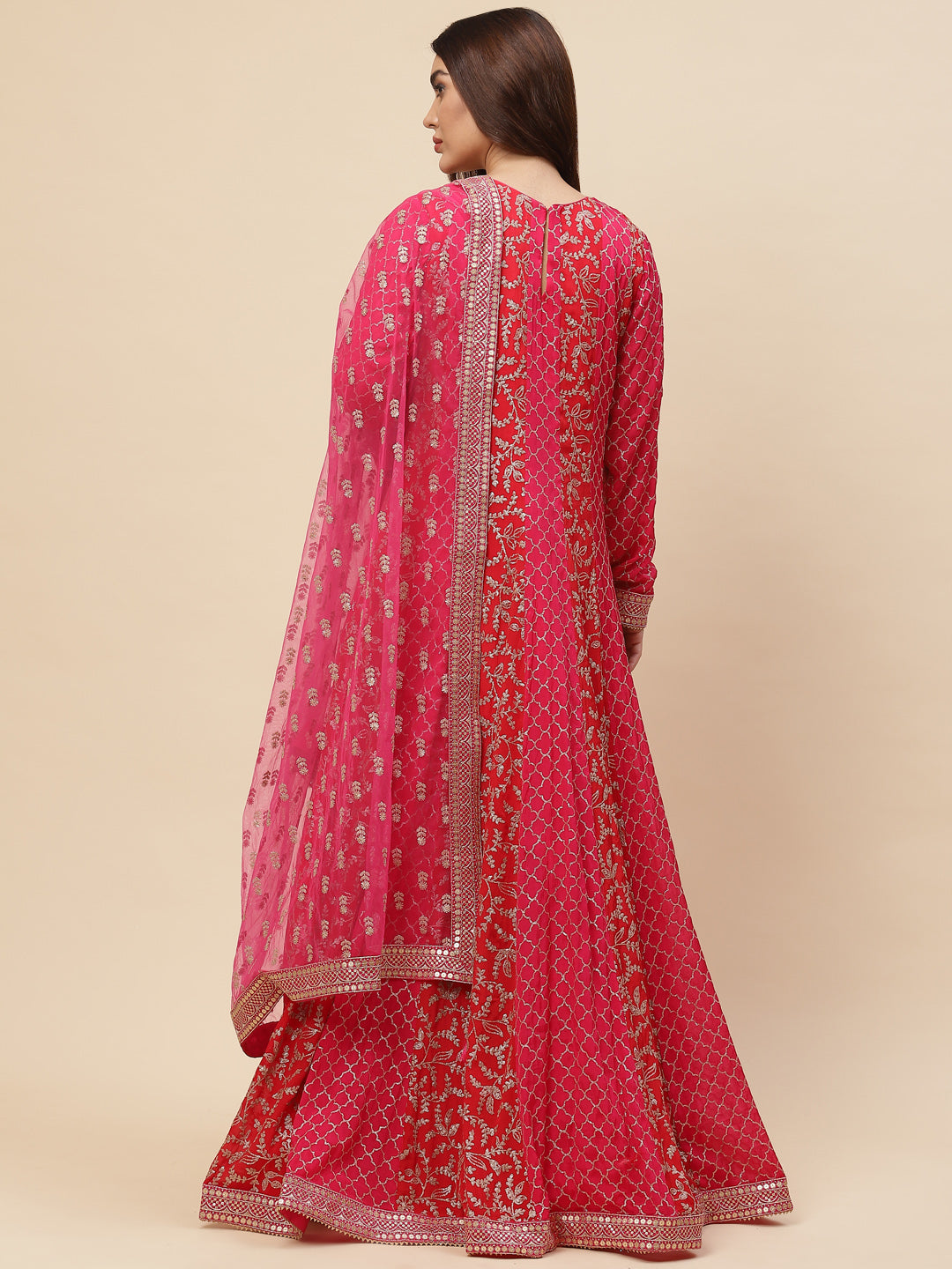 Zari Jaal Embroidered Crepe Kurta With Churidar & Dupatta