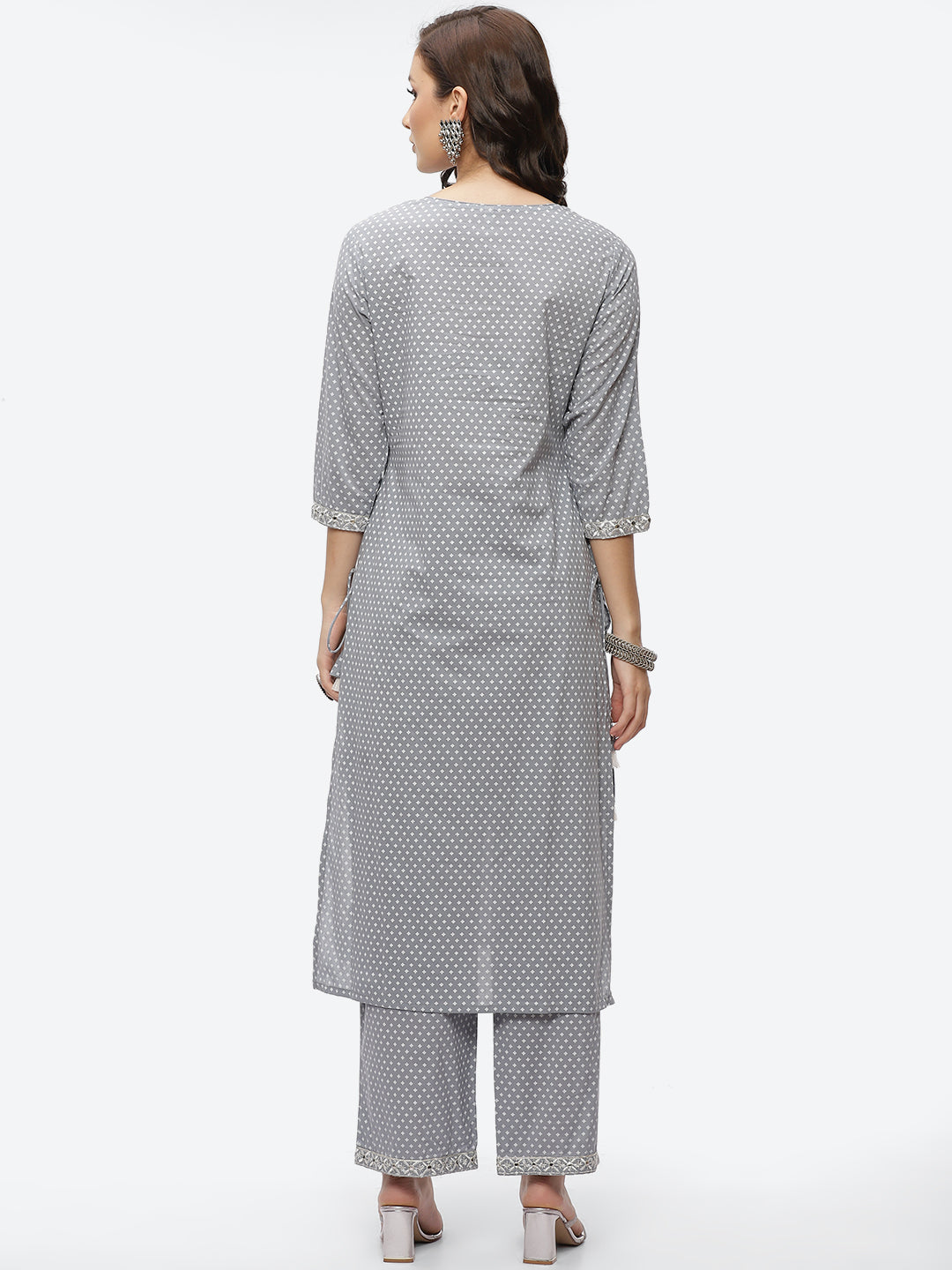 Mirror Neck Embroidered Cotton Kurta With Palazzo