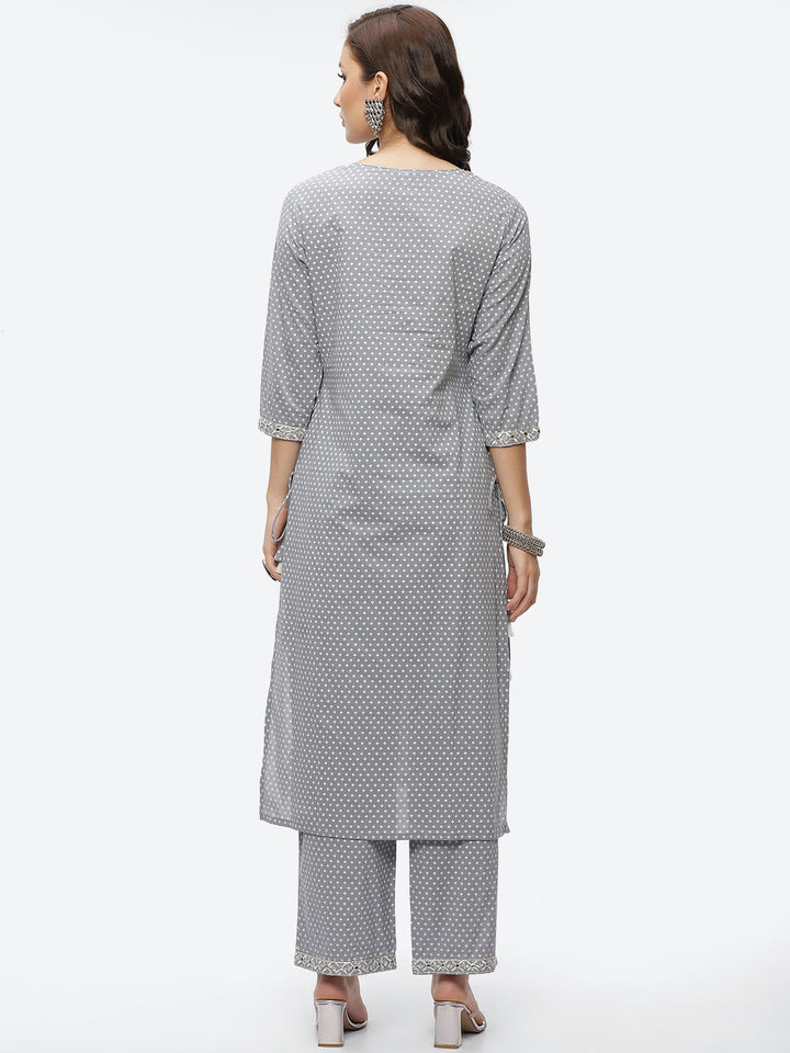 Mirror Neck Embroidered Cotton Kurta With Palazzo