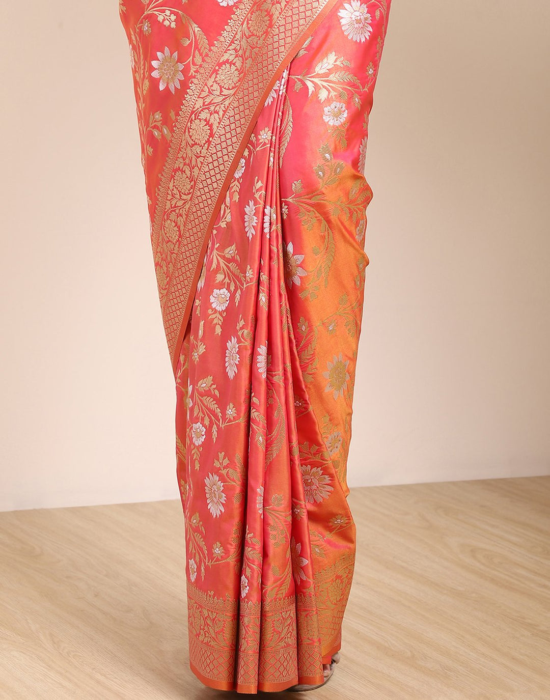 MBZ Meena Bazaar-Orange Banarasi Art Handloom Saree