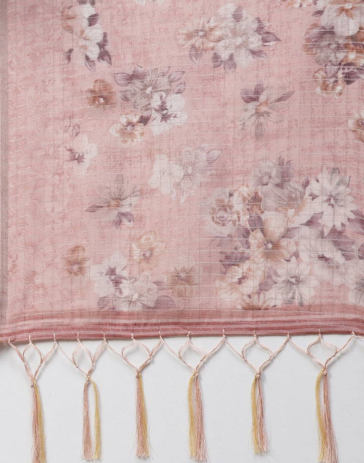 Digital Floral Print Cotton Linen Saree