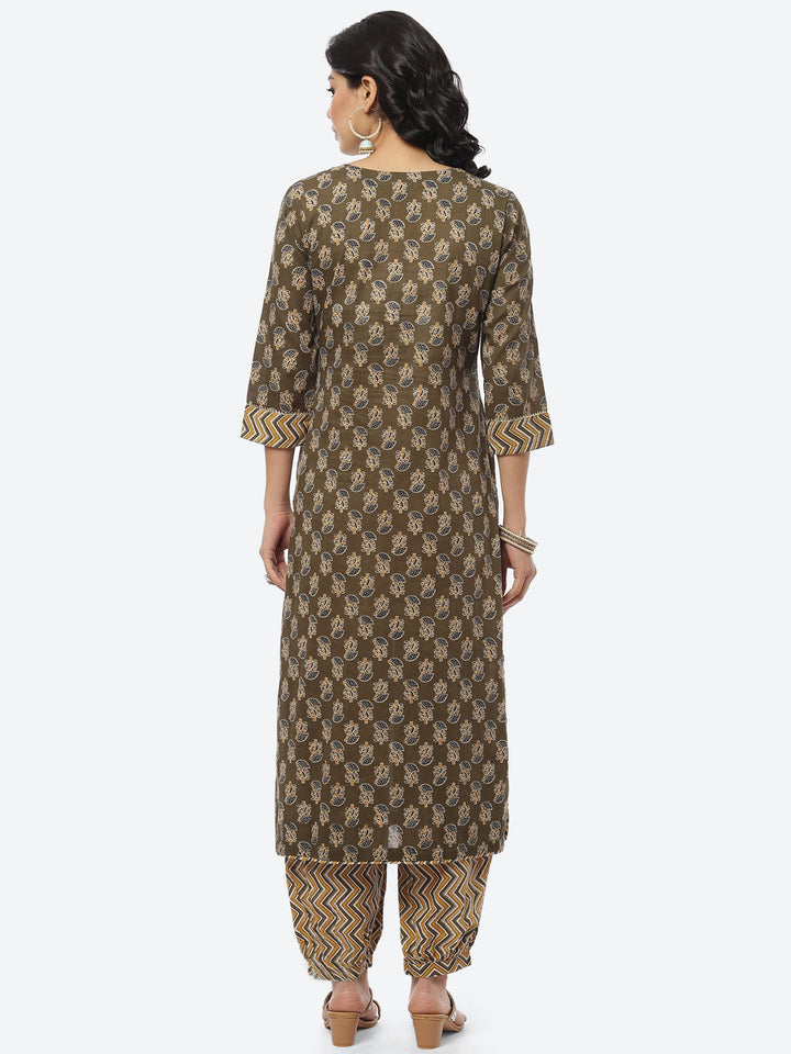 Printed Gota Work Cotton Kurti With Afghani Pant