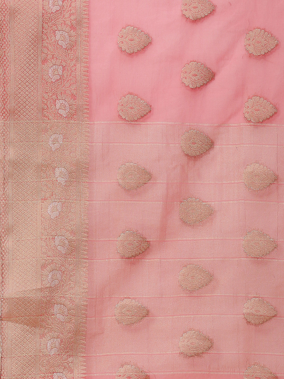 Zari Booti Organza Plain Saree