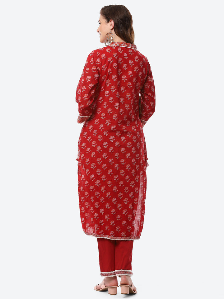 Floral Printed Cotton Kurta With Pants