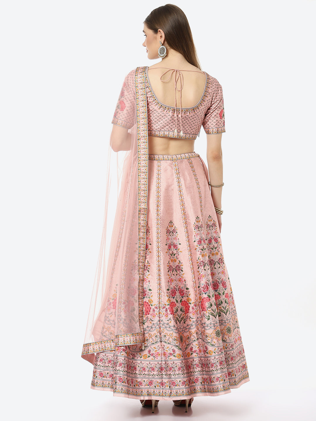 Floral Digital Printed Art Tussar Silk Choli With Lehenga &amp; Net Dupatta