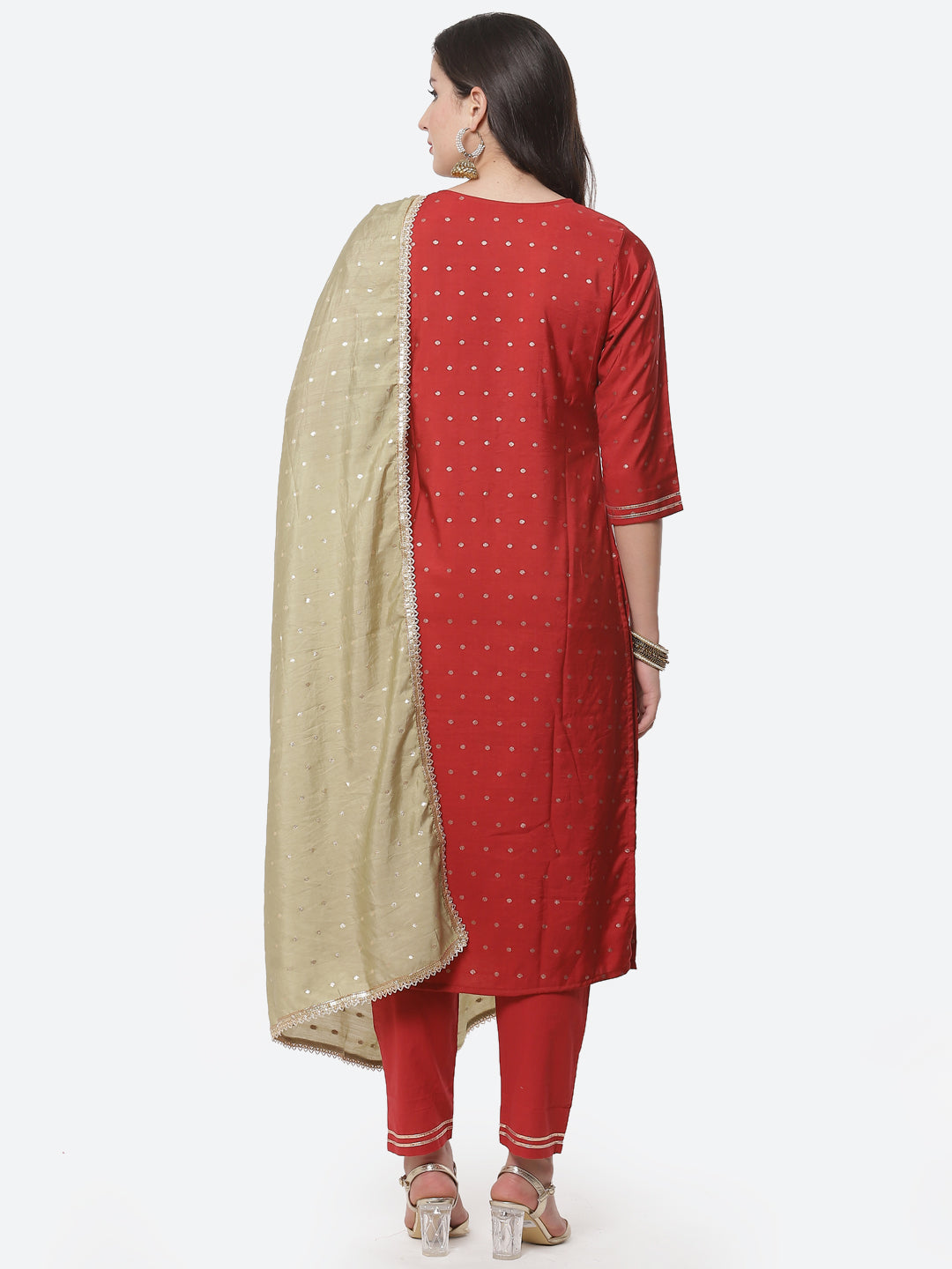 Embroidered Cotton Kurti With Pant And Dupatta