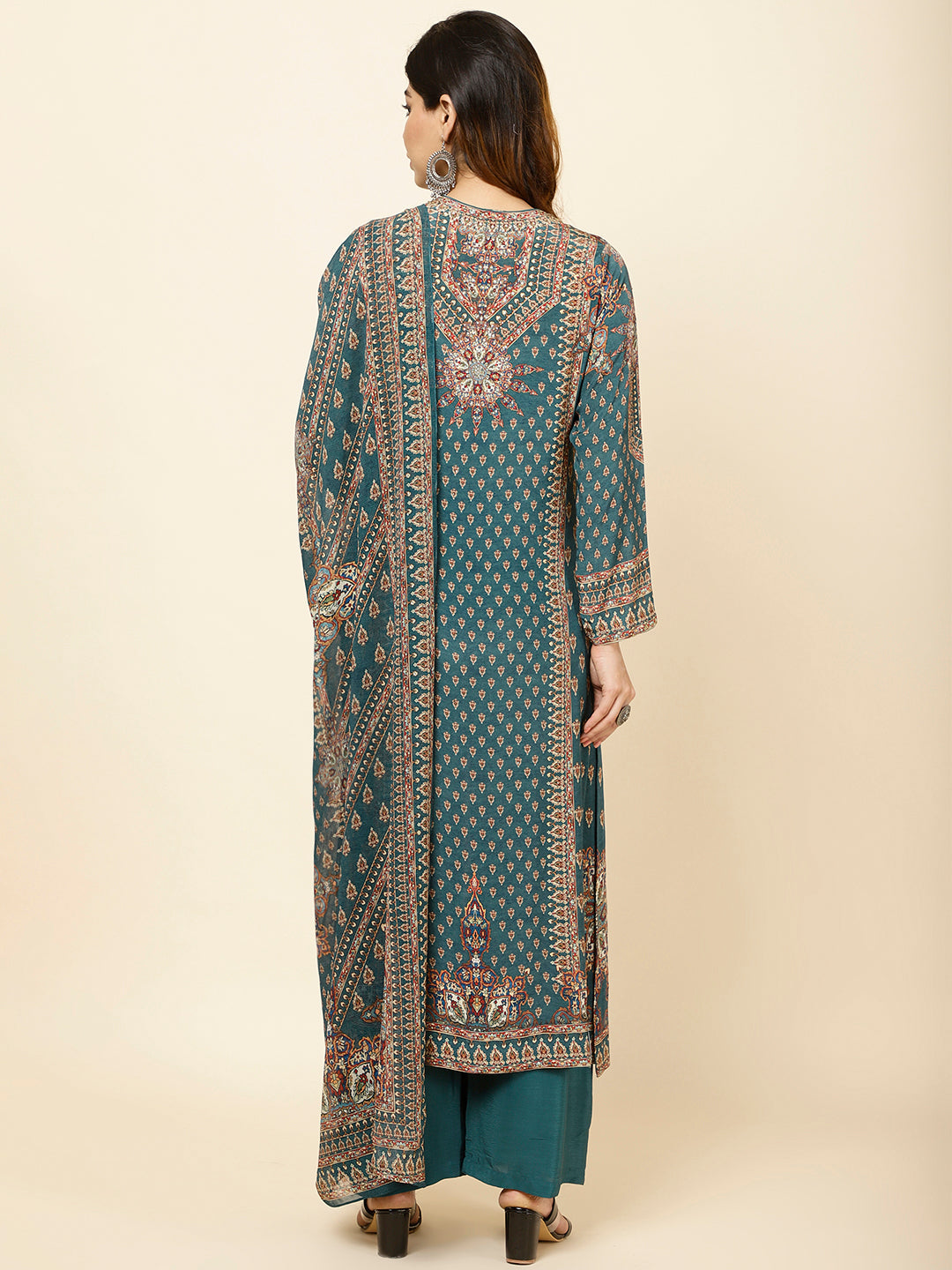 Digitally Printed Crepe Kurta With Palazzo &amp; Dupatta