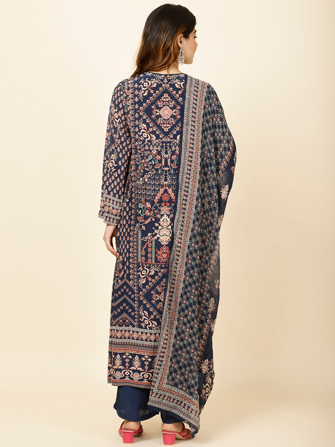 Digital Printed Crepe Kurta With Palazzo &amp; Dupatta