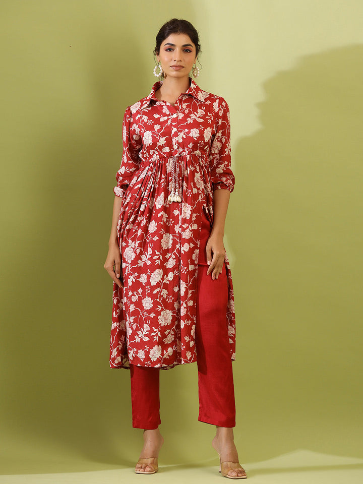 Floral Printed Muslin Kurta With Pants
