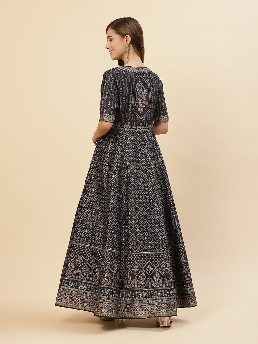 Art Tussar Digital Printed Anarkali Kurti With Chudidar And Printed Dupatta