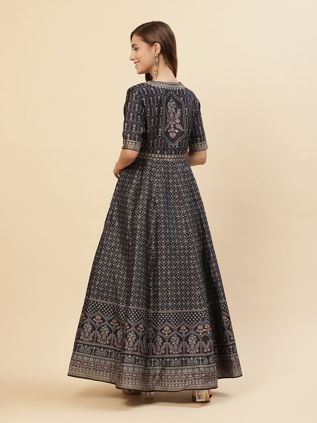 Art Tussar Digital Printed Anarkali Kurti With Chudidar And Printed Dupatta