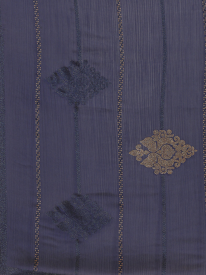 Zari Border Booti Chiffon Plain Saree
