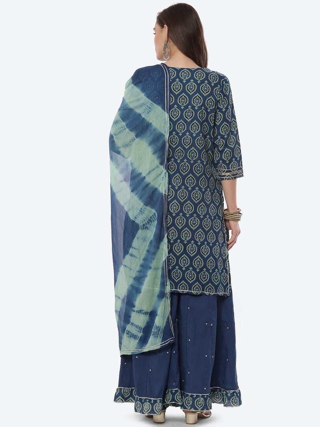 Printed Cotton Kurta With Garara & Chiffon Dupatta