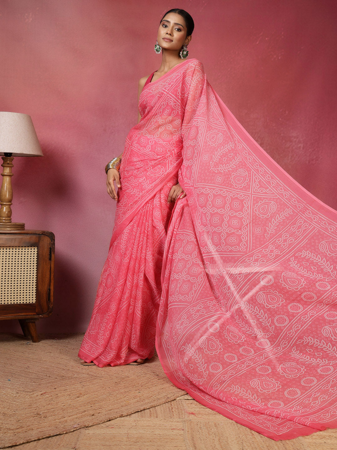 Bandhani Printed Chiffon Saree