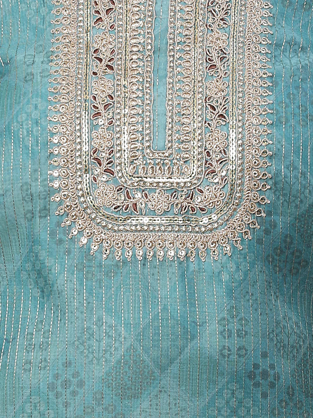 Neck Embroidered Chanderi Unstitched Suit Piece With Dupatta