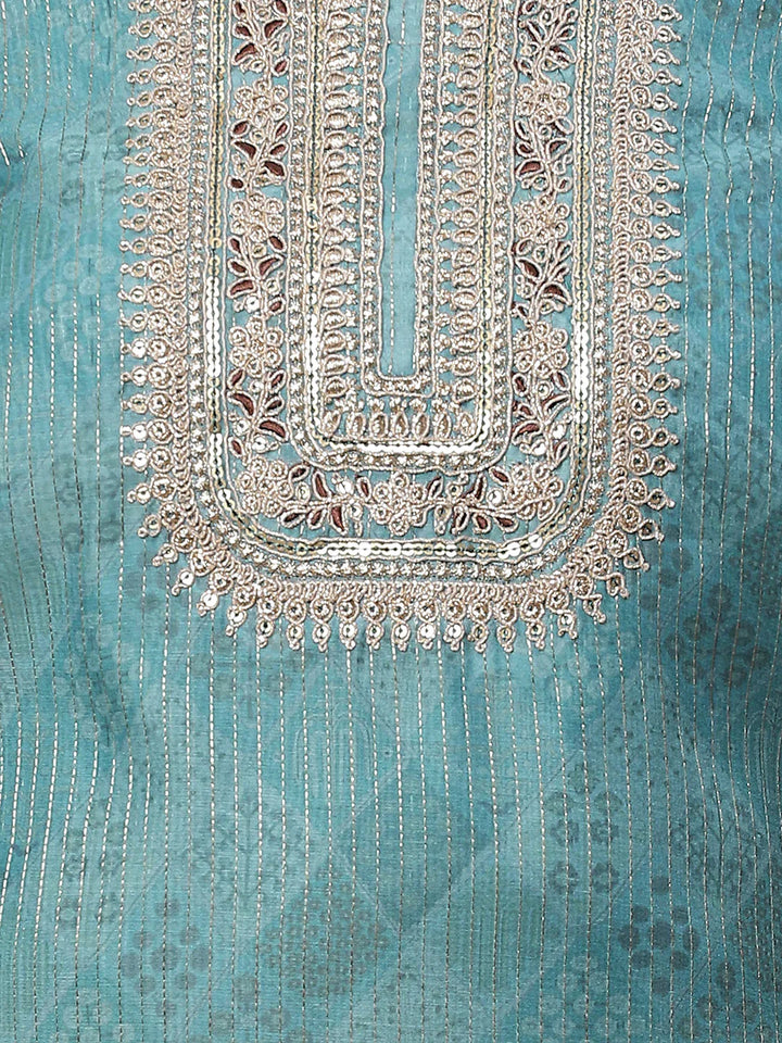 Neck Embroidered Chanderi Unstitched Suit Piece With Dupatta