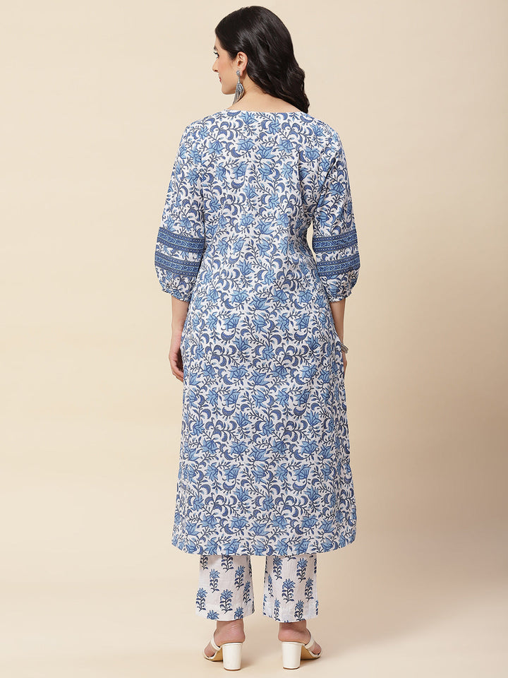 Floral Printed Cotton Kurta With Pants