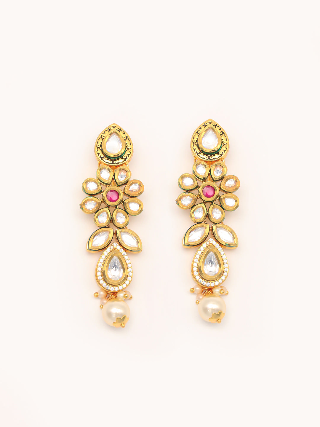 Gold Plated Kundan Necklace With Earrings