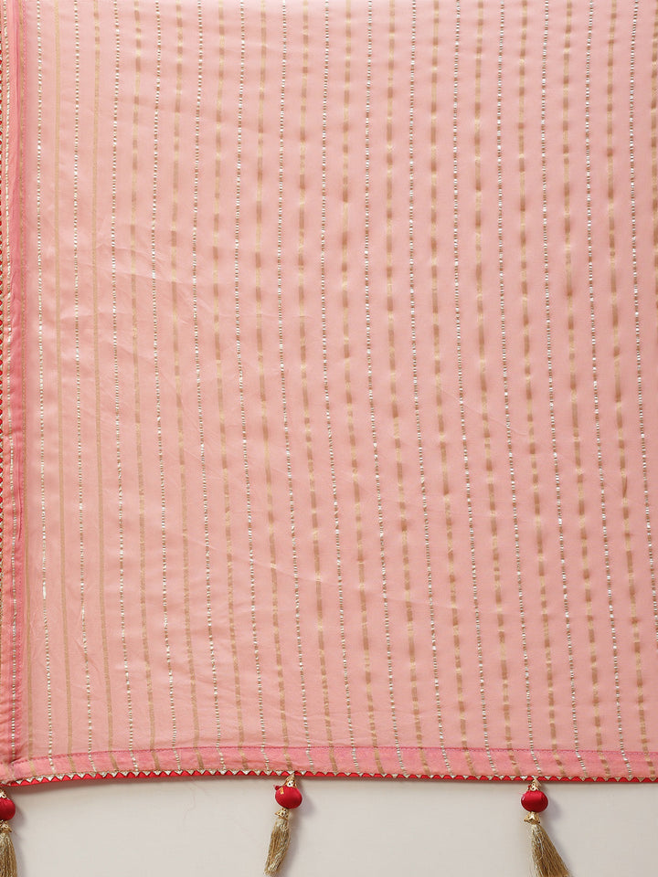 Stripes Embroidered Organza Saree