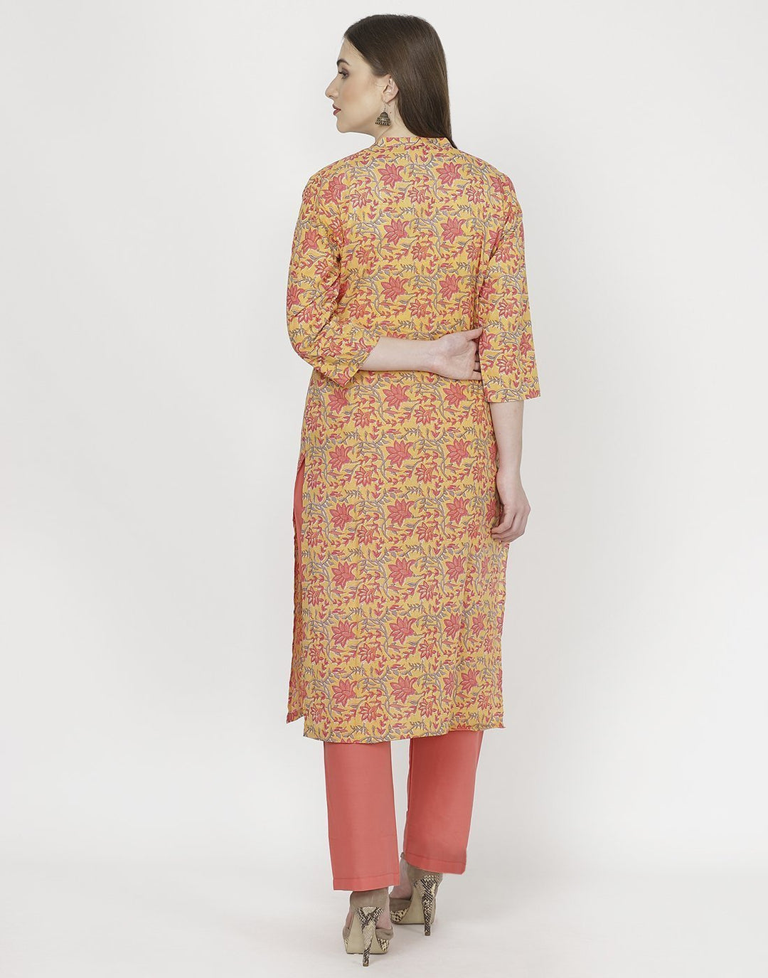 MBZ Meena Bazaar-Yellow Peach Cotton Kurti with Palazzo