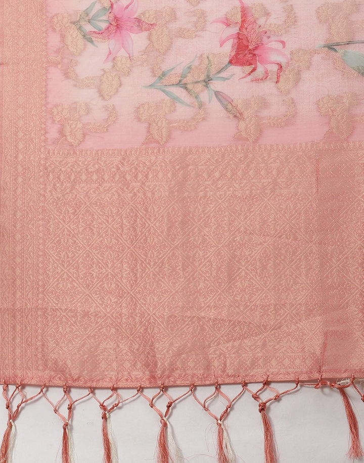 Floral Printed Cotton Linen Saree