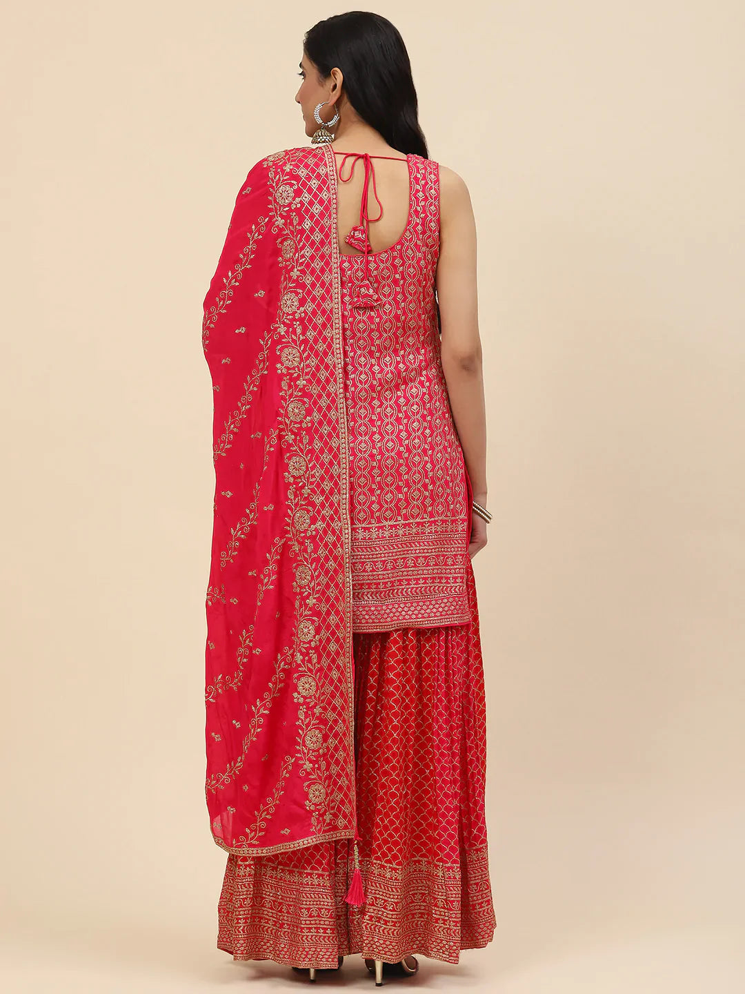 Zari Embroidered Handloom Kurti With Garara &amp; Dupatta