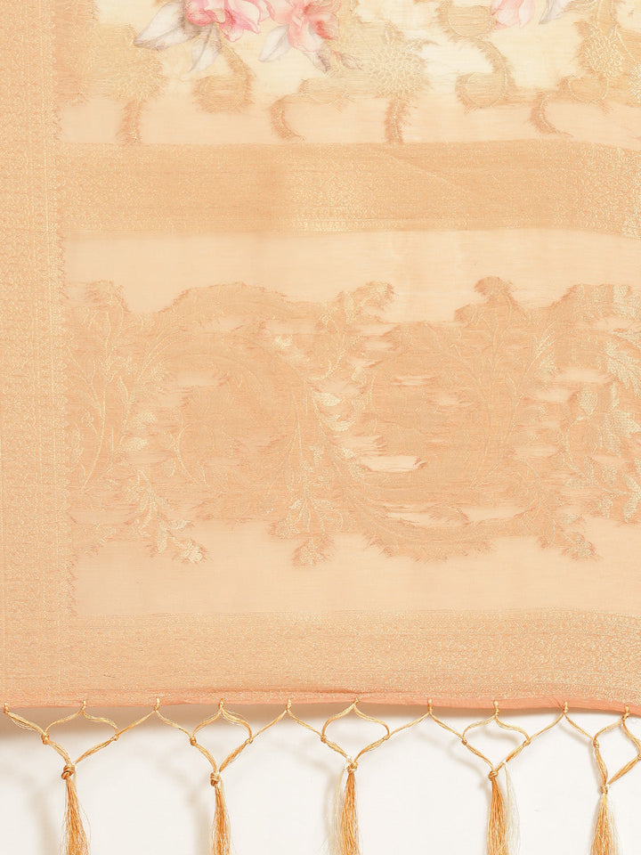 Digital Floral Printed Banarasi Pallu Cotton Chanderi Saree