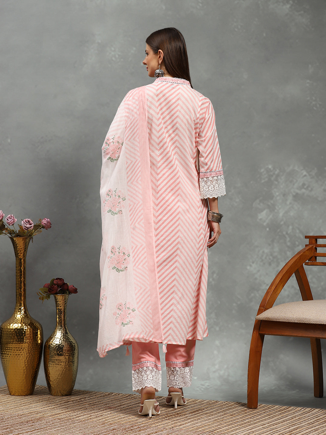 Printed Cotton Blend Kurta With Pants &amp; Dupatta