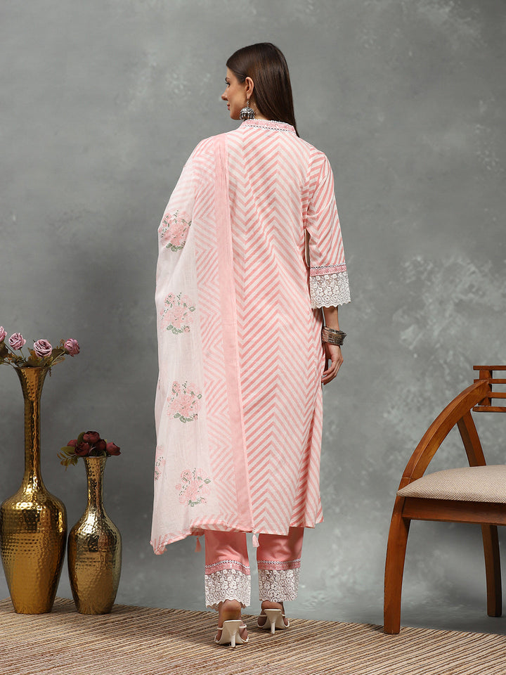 Printed Cotton Blend Kurta With Pants &amp; Dupatta