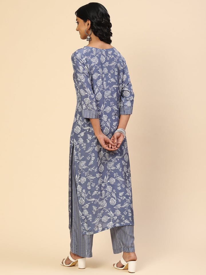 Floral Printed Muslin Kurta With Pants