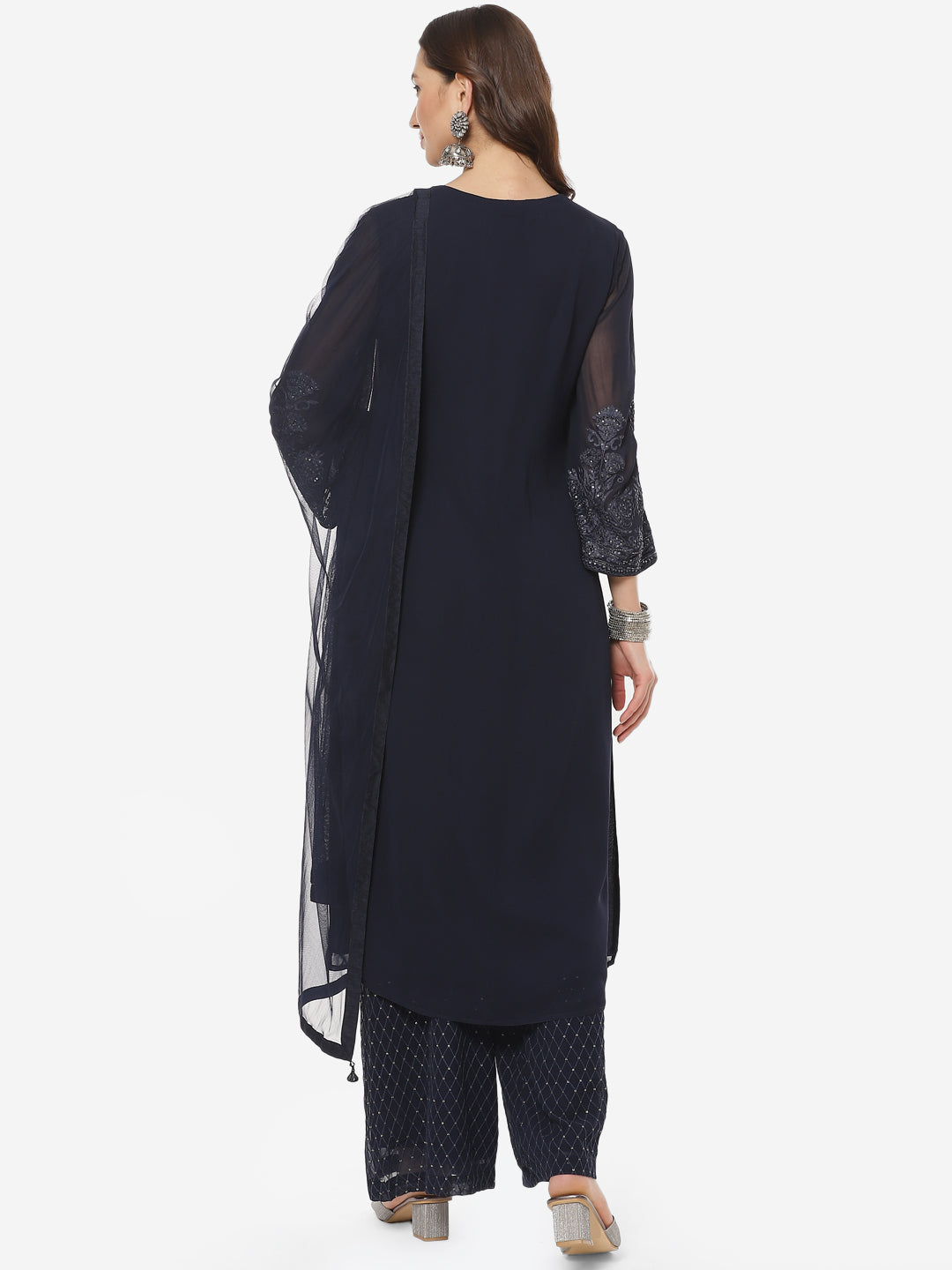 Solid Sequence Georgette Stitched Salwar Kameez With Net Dupatta