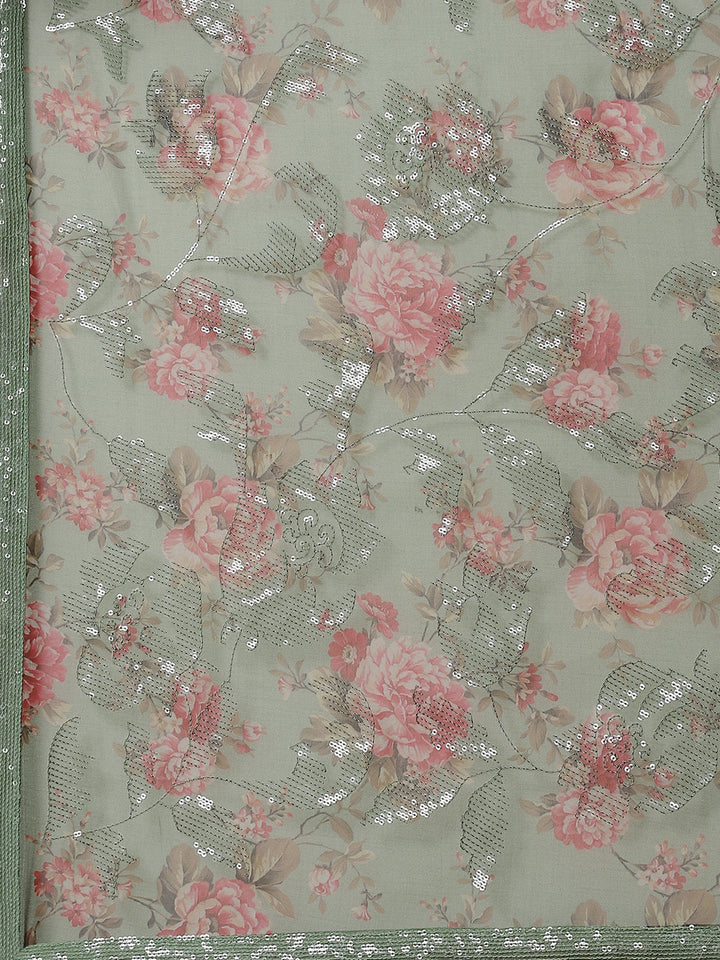 Floral Digital Printed Sequence Organza Saree