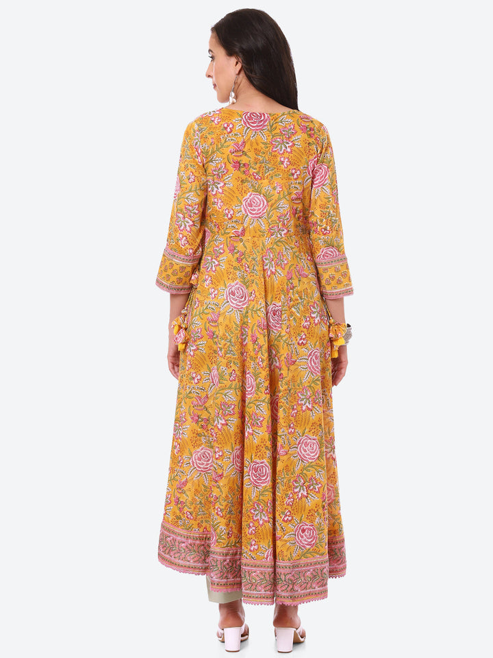 Sequin Work Yoke Floral Printed Cotton Anarkali Kurta