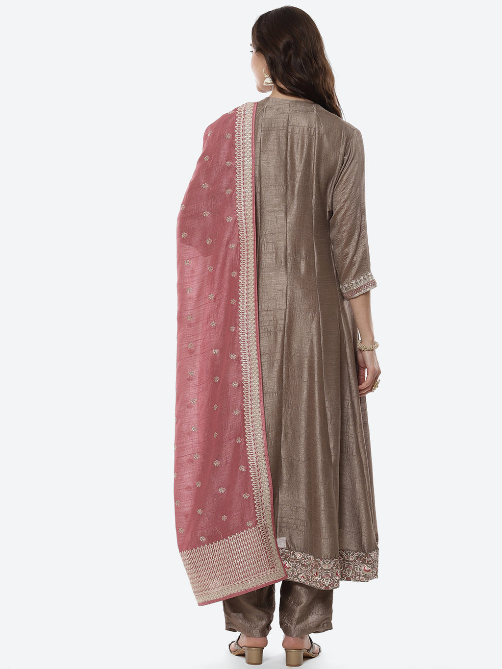 Embroidered Zari Dupion Stitched Salwar Kameez With Embroidered Chanderi Dupatta