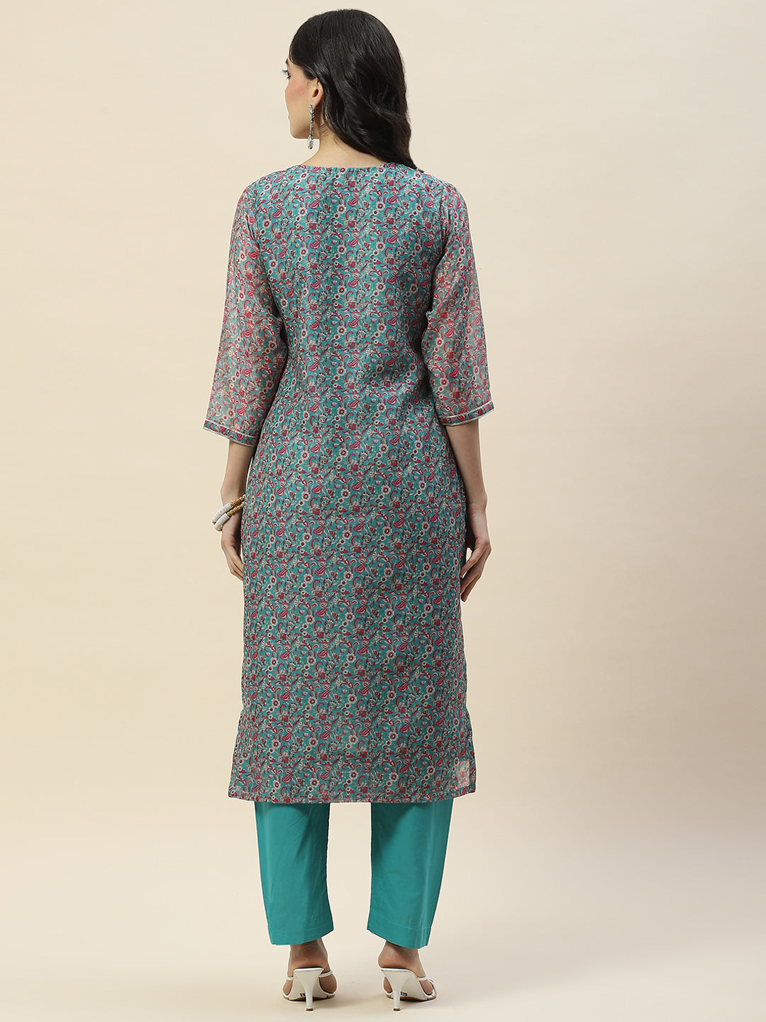 Printed Gota Work Chanderi Kurta With Pants