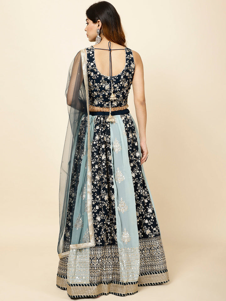 Zari Embroidered Georgette Choli With Lehenga &amp; Dupatta