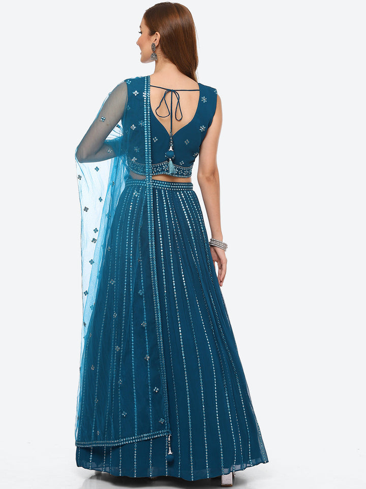 Mirror Work Georgette Choli With Laacha &amp; Net Dupatta