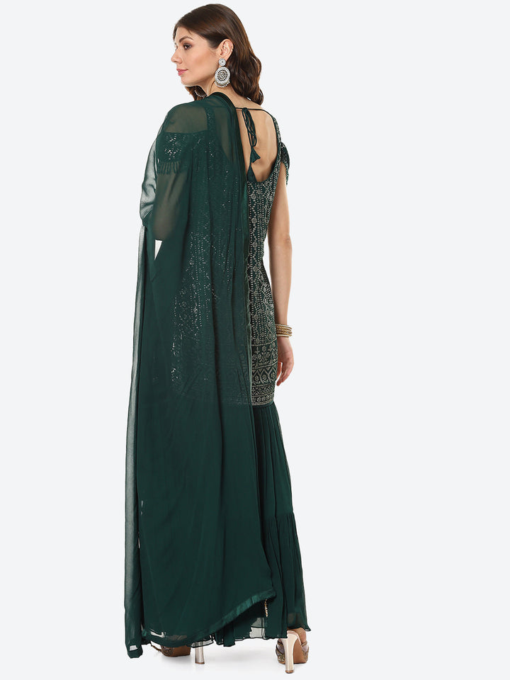Sequin Georgette Kurti With Palazzo &amp; Georgette Dupatta