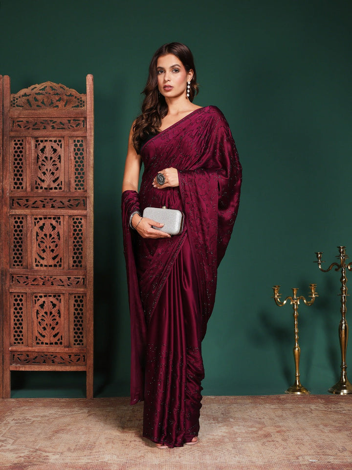 Embroidered Satin Saree