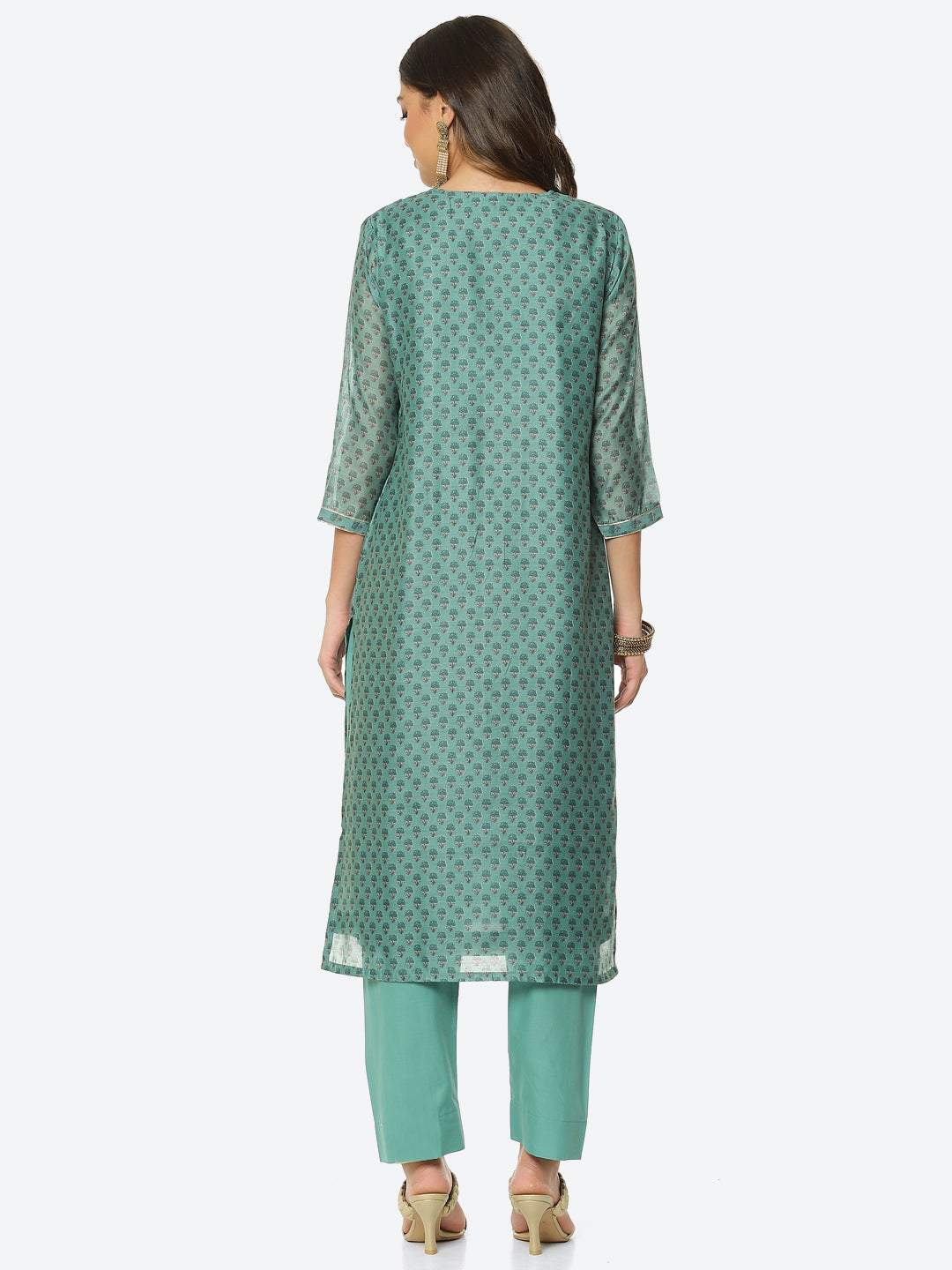 Zari Embroidered Printed Chanderi Kurta With Pant