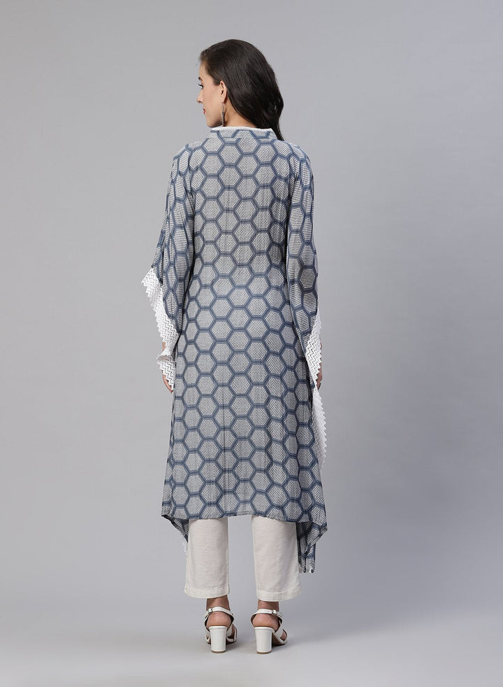 Grey Printed Cotton Kaftan