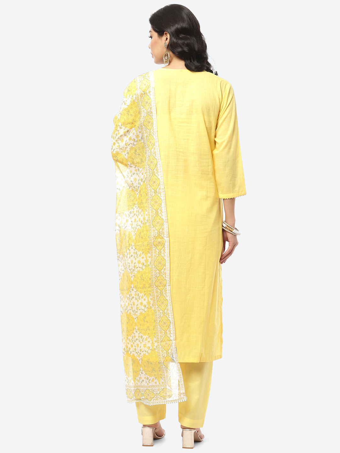Resham Mirror Cotton Stitched Salwar Kameez With Printed Cotton Dupatta
