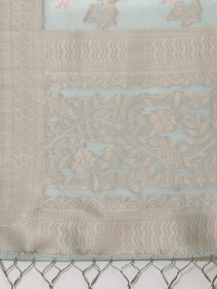 Floral Digital Printed Banarasi Pallu Cotton Saree