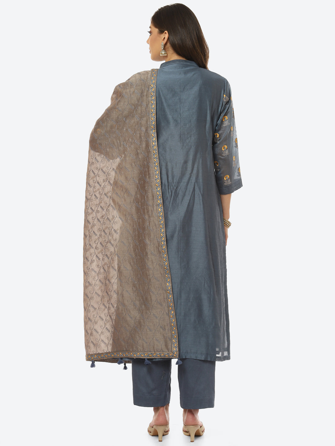 Resham Booti Cotton Kurta With Pant &amp; Dupatta