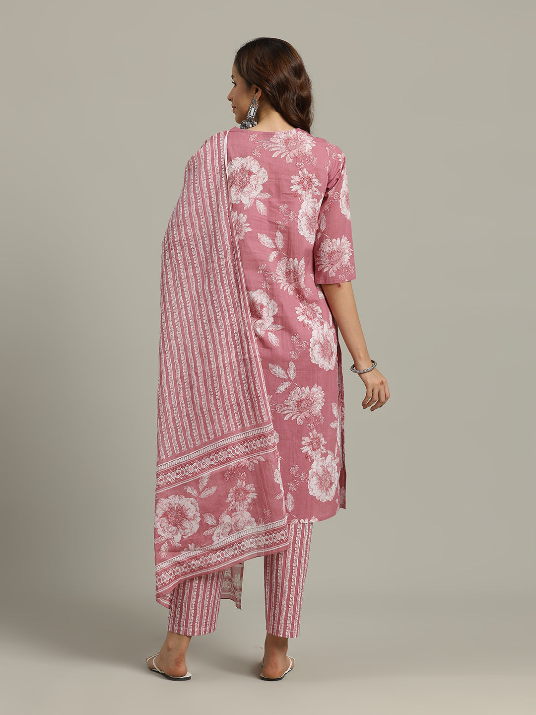 Floral Parinted Cotton Blend Kurta With Pants &amp; Dupatta