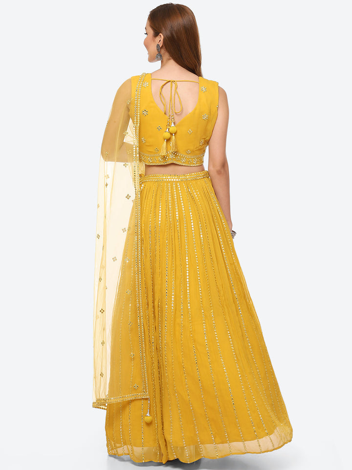 Mirror Work Georgette Choli With Laacha &amp; Net Dupatta