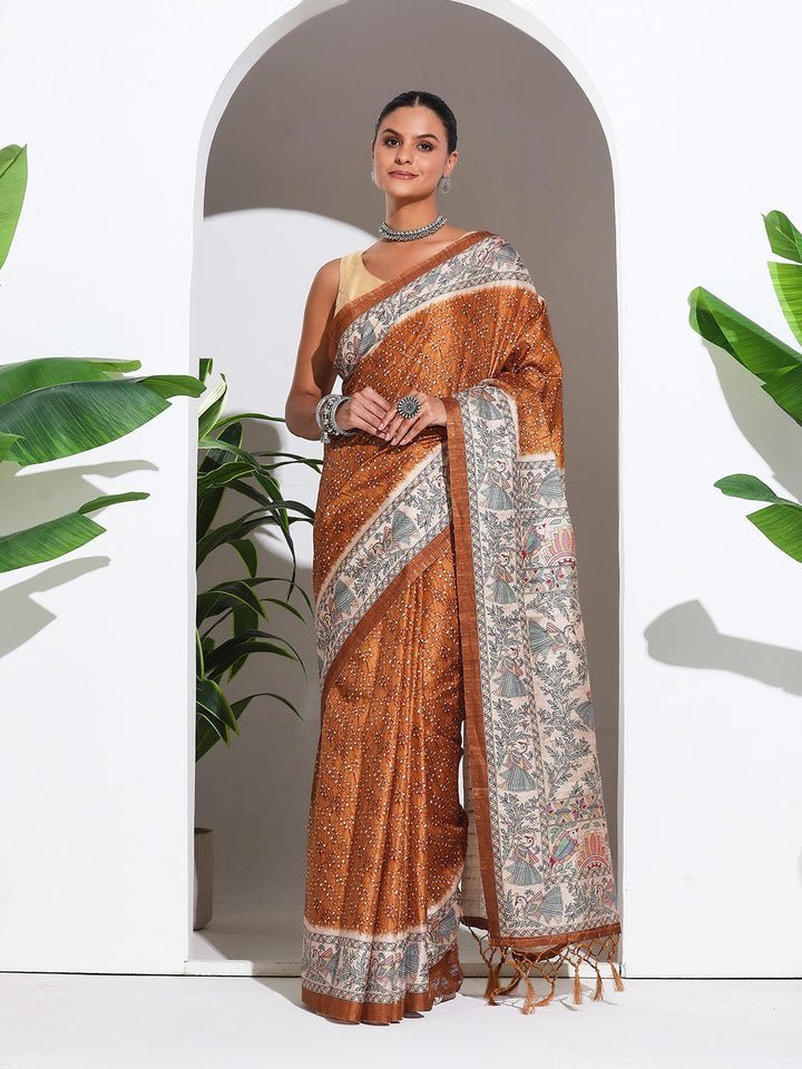 Printed Tussar Silk Saree