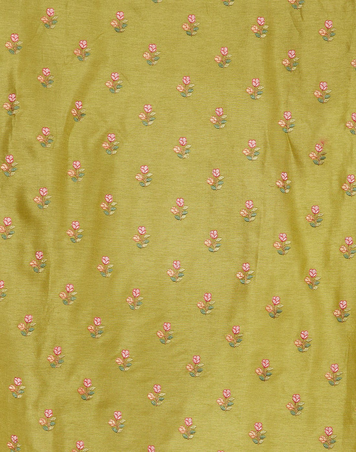 Embroidered Art Handloom Dupion Suit Piece With Organza Dupatta