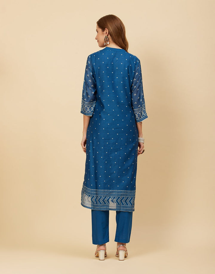 Embroidered Chanderi Kurti With Pant